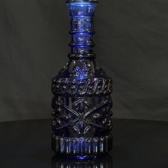 Cobalt Blue Glass Decanter Bottle Empty 11" Tall Vintage Jim Beam’s Bonded Beam - Picture 5 of 11
